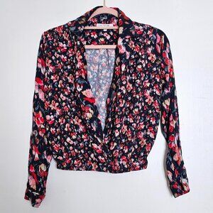 Les Petites Paris Floral Long Sleeve Cropped Blouse Top S, Haut Patch